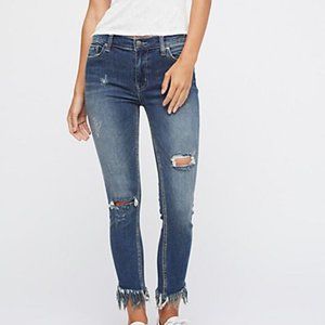 Free People Great Heights Frayed Skinny Worn Indigo
